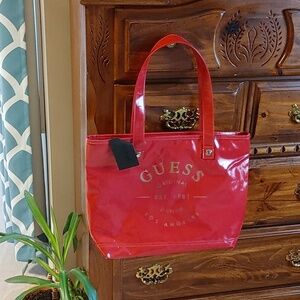 NWT Guess Red & Gold Tote Bag